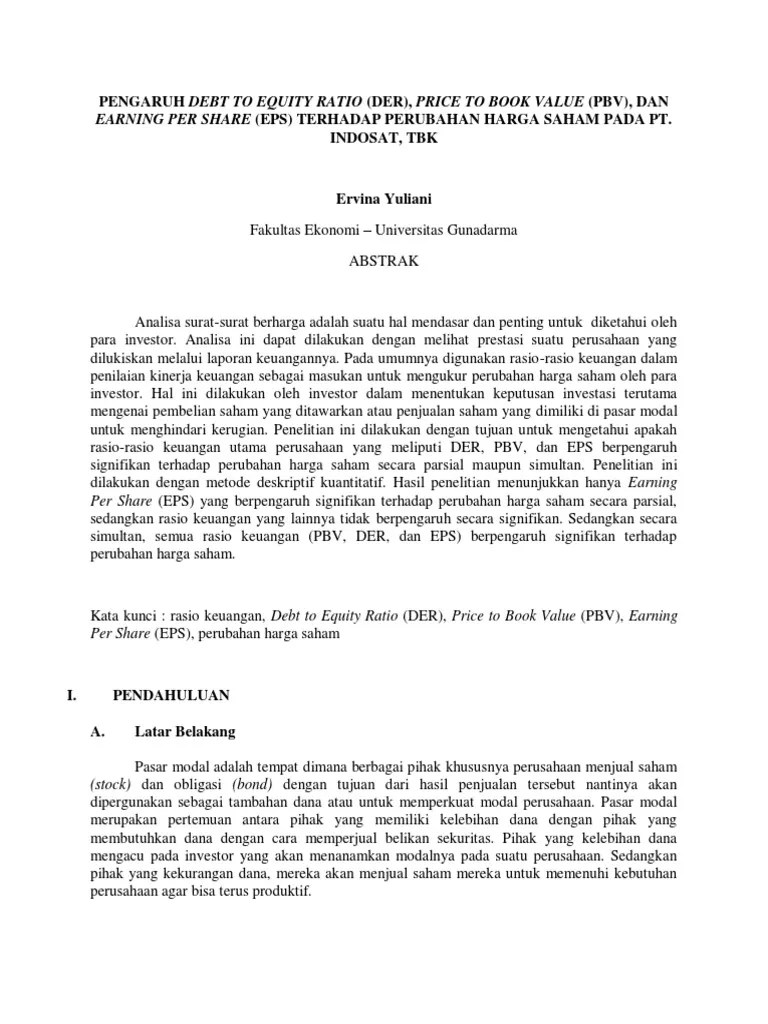 PENGARUH DEBT TO EQUITY RATIO (DER), PRICE TO BOOK VALUE (PBV) DAN
