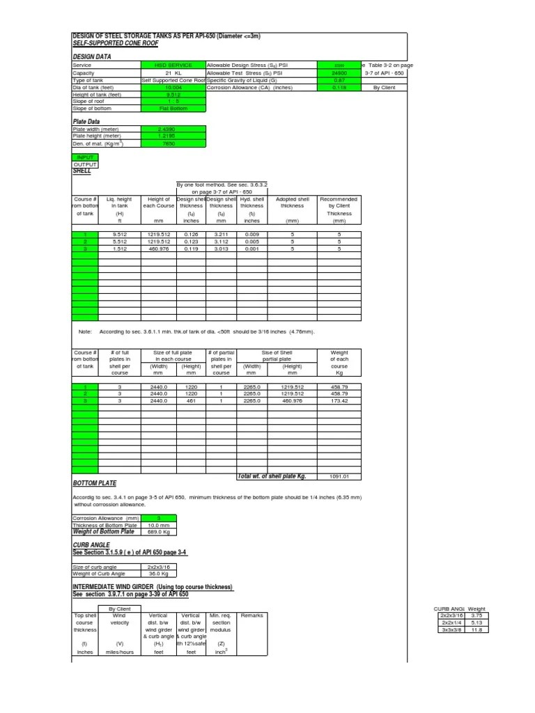 SelfSupported Cone Roof Design Data Design Of Steel Storage Tanks As