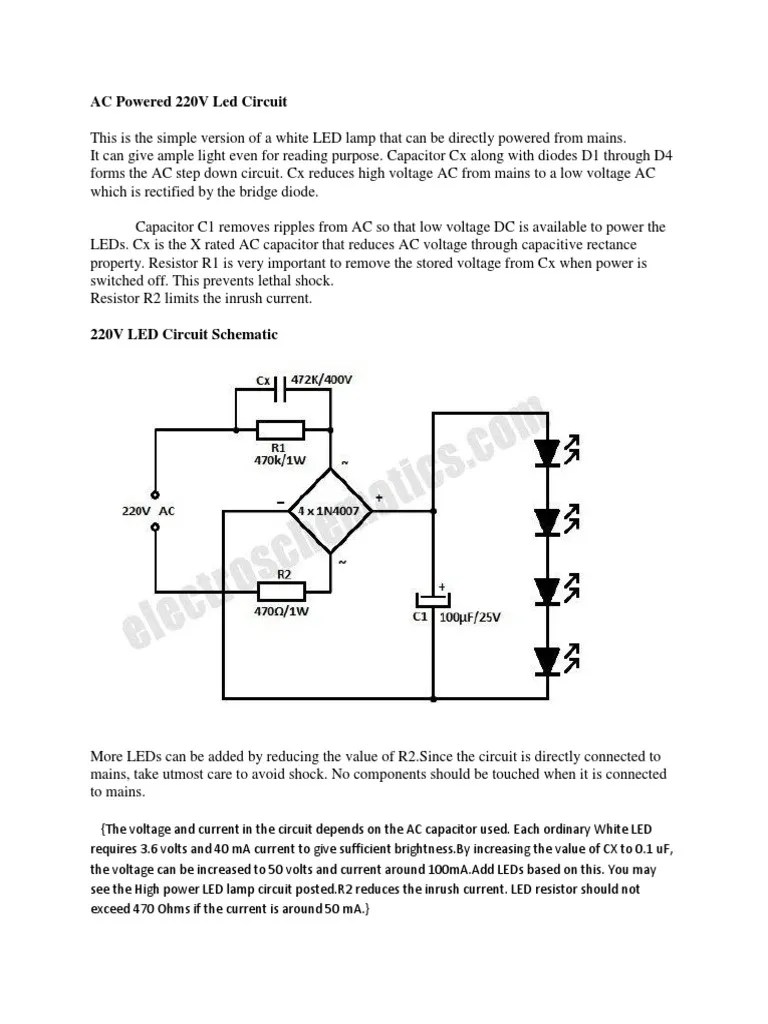 AC Powered 220V Led Circuit Capacitor Electrical Network