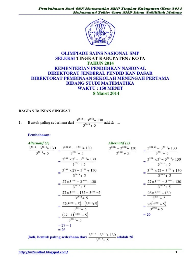 Soal Dan Pembahasan Olimpiade Matematika Smp Geometri