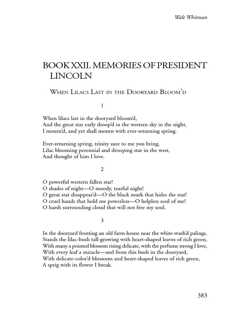 Walt Whitman When Lilacs Last in The Dooryard Bloom'd PDF Nature