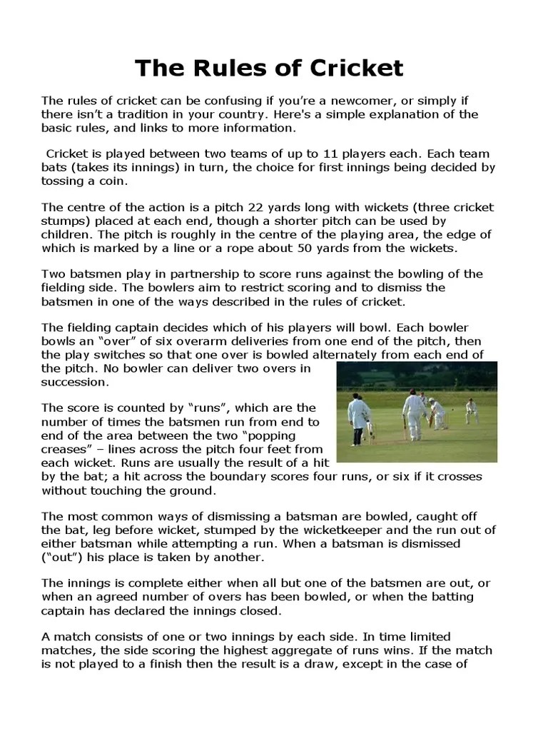 Rules of Cricket Cricket Bowling (Cricket)