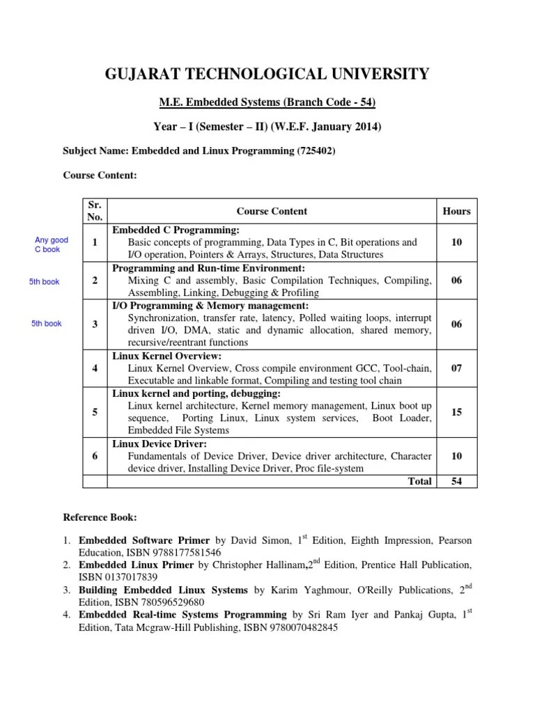 Embedded and Linux Programming Syllabus GTU PDF