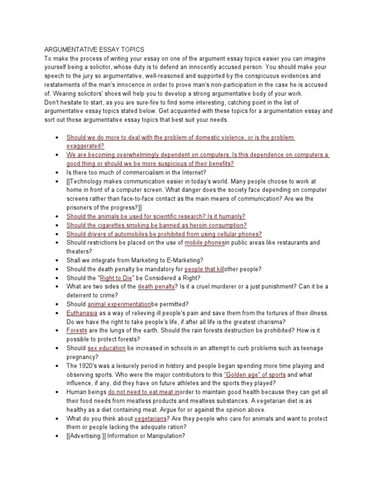 Argumentative Essay Topics