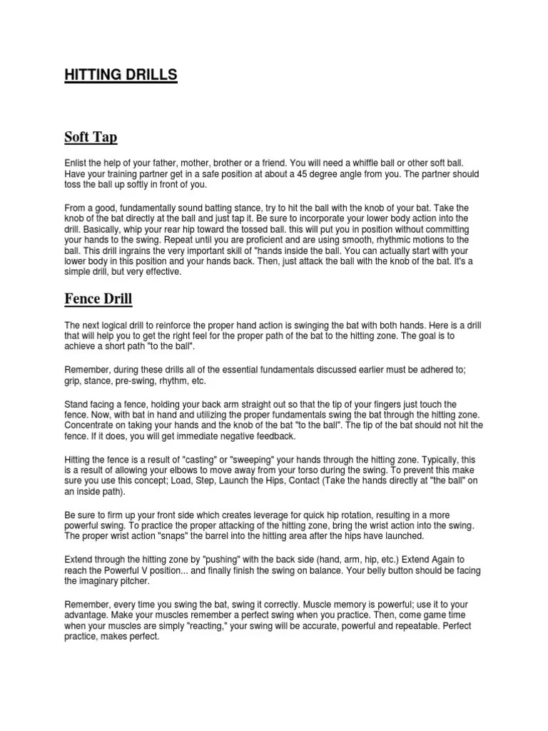 Hitting Drills PDF Pitcher Batting (Baseball)