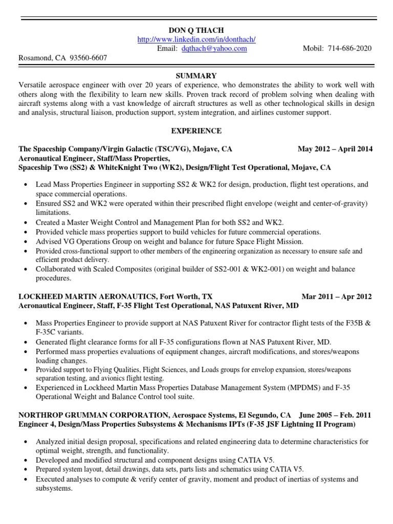 Aeronautical Engineer Designer Mass Properties in Wichita KS Resume Don
