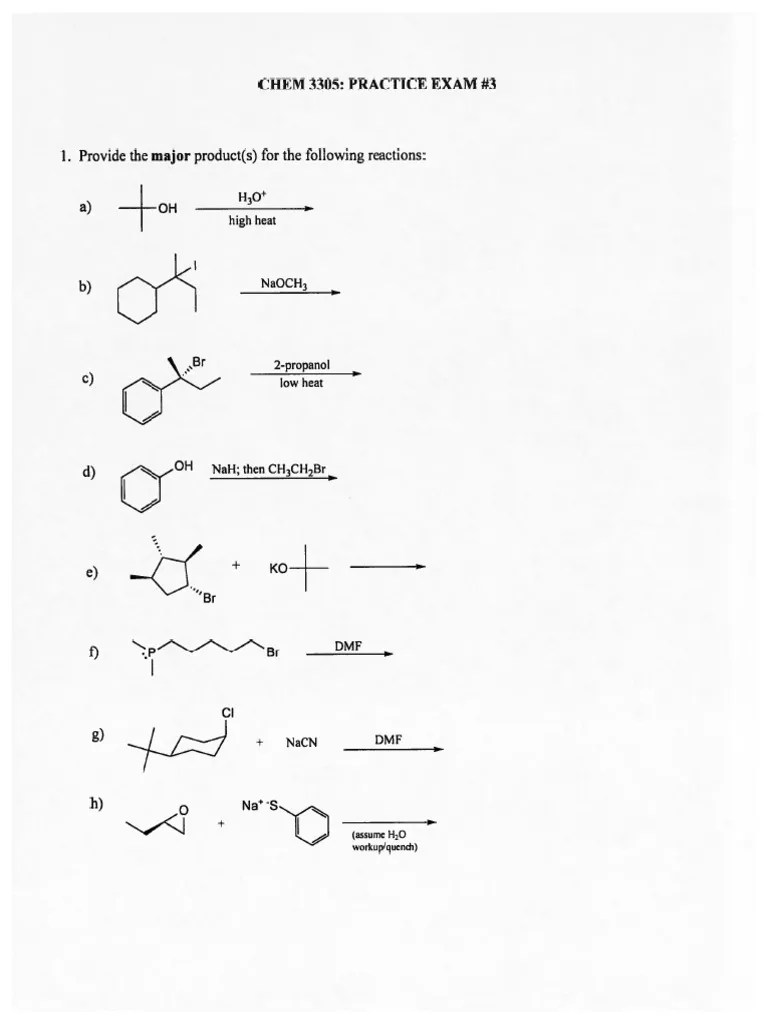 Organic Chemistry I Practice Exam #3