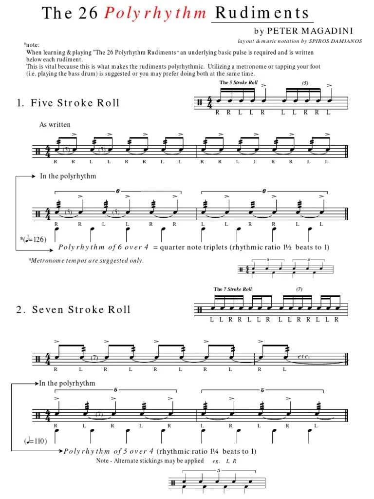 Peter Magadini 26 Polyrhythm Snare Drum Rudiments PDF Rhythm And Meter Drumming