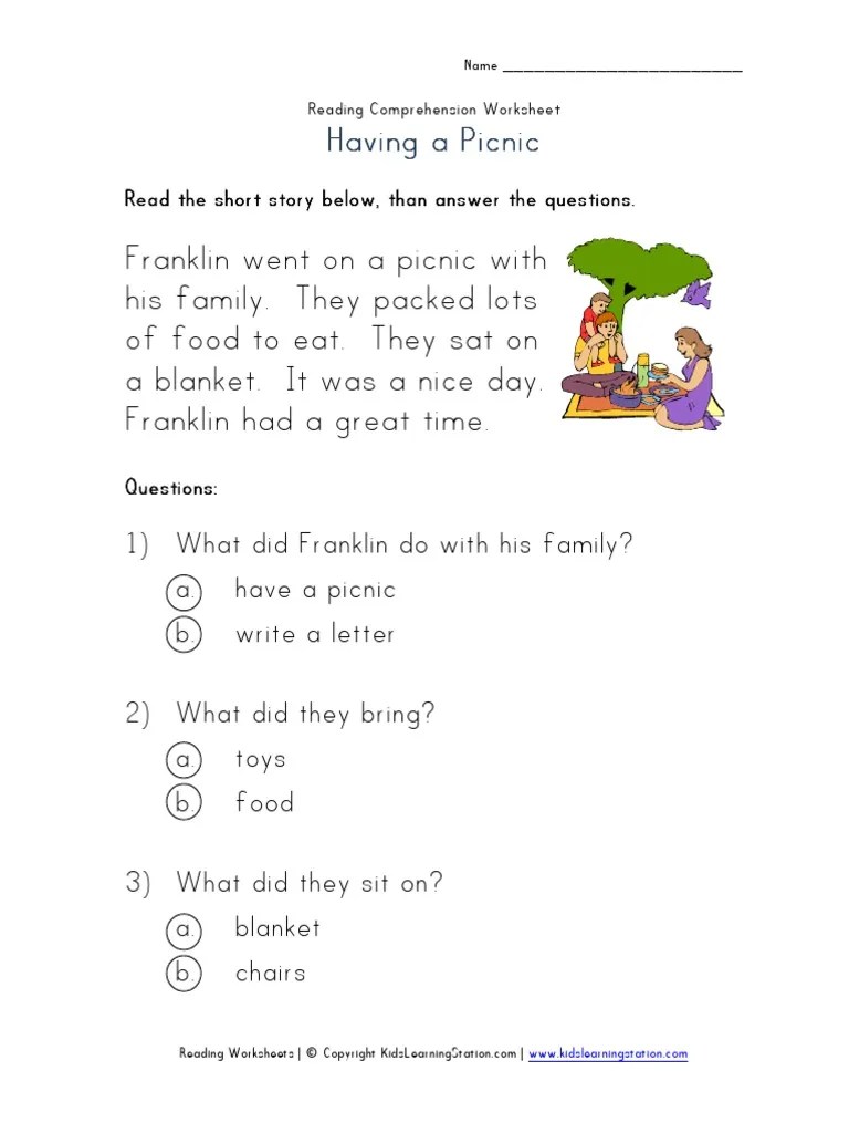Beginner Reading Comprehension Picnic | Pdf