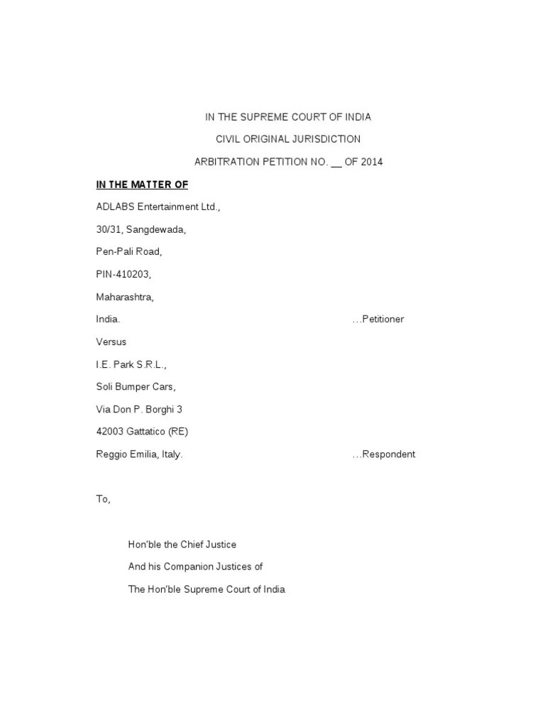 Application for Appointment of Arbitrator Arbitral Tribunal Arbitration