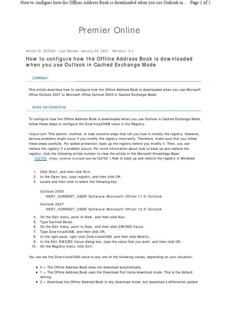 How To Configure How The Offline Address Book Is Downloaded When You