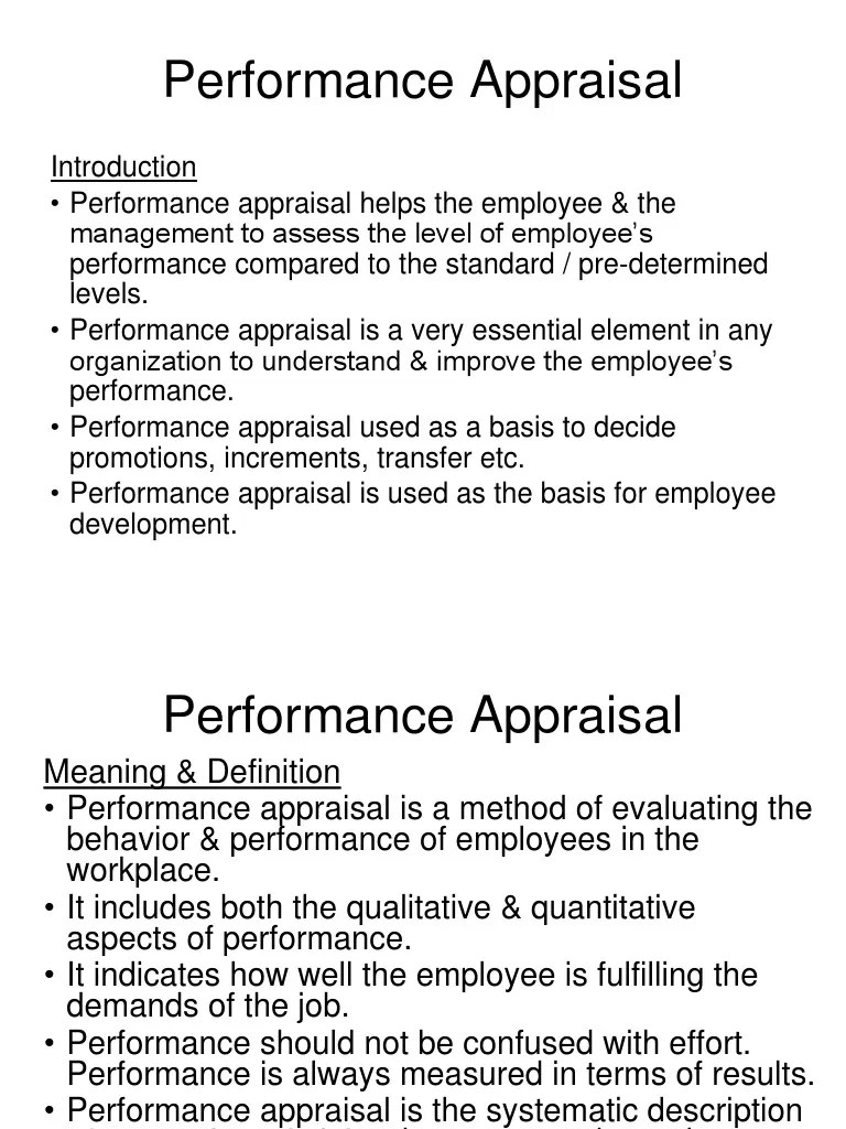 Performance Appraisal Performance Appraisal Employment