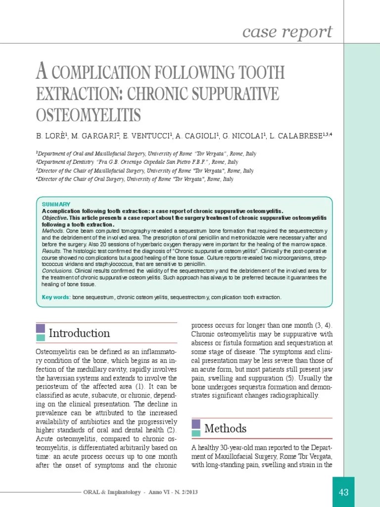 Complication Following Tooth Extraction Chronic Suppurative