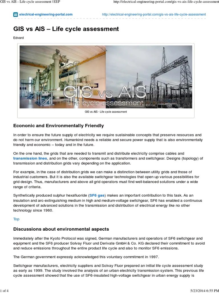 GIS Vs AIS Life Cycle Assessment EEP PDF Electrical Grid Life