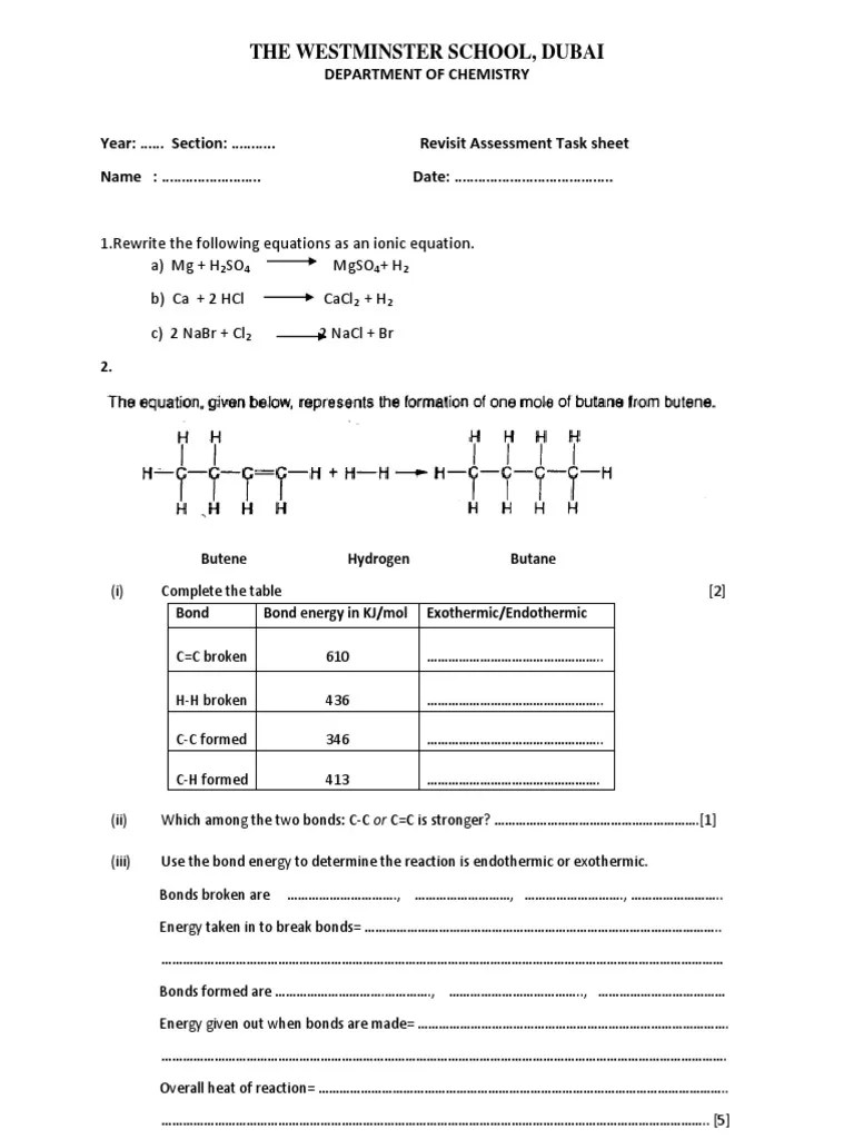 Chemistry Worksheet Grade 10 PDF Hydrogen Ionic Bonding