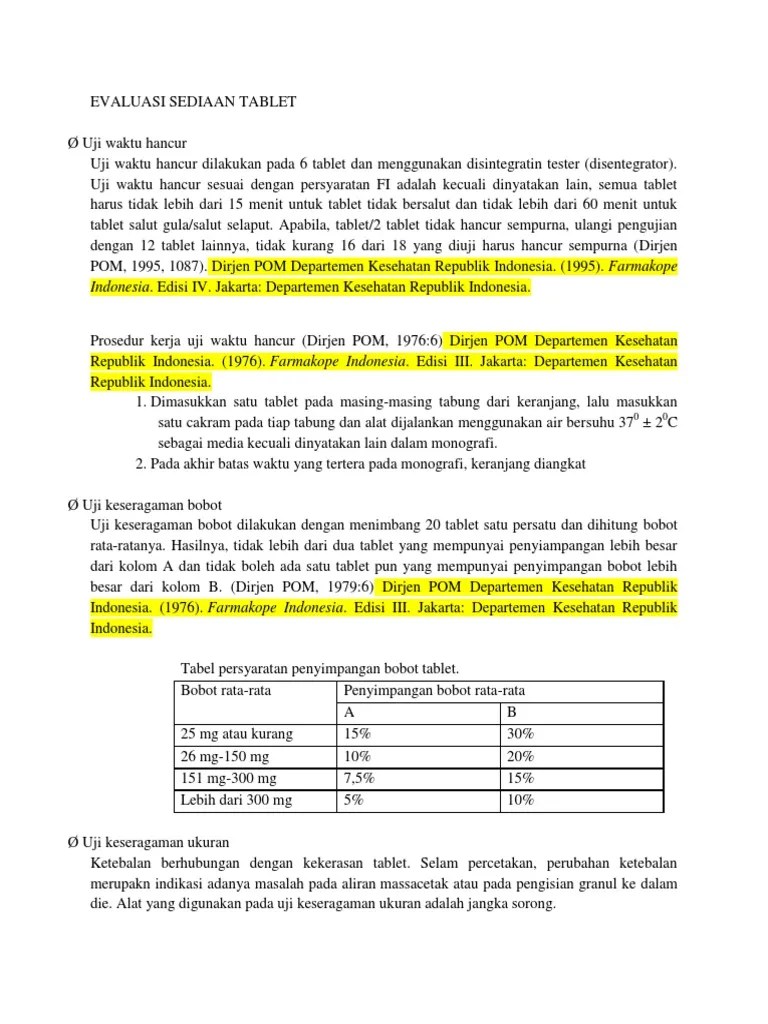 Evaluasi Sediaan Tablet | PDF