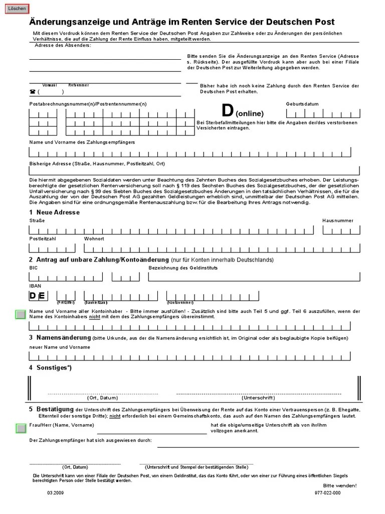 Änderungsanzeige Und Anträge Im Renten Service Der Deutschen Post