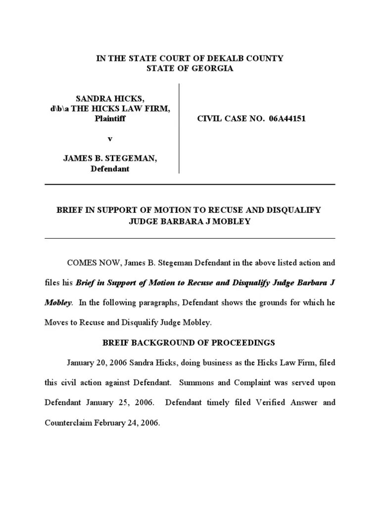 Brief in Support of Motion To Recuse or Disqualify Judge Barbara J
