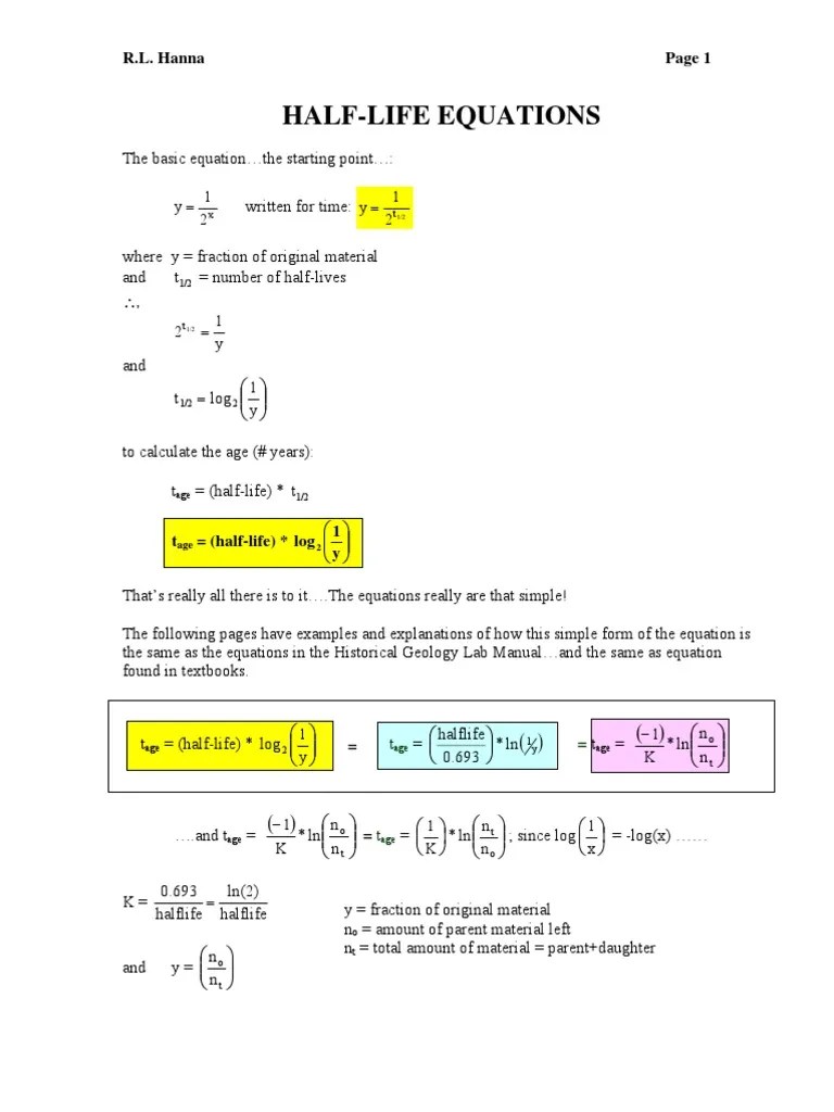 Half Life Equations Logarithm Exponentiation