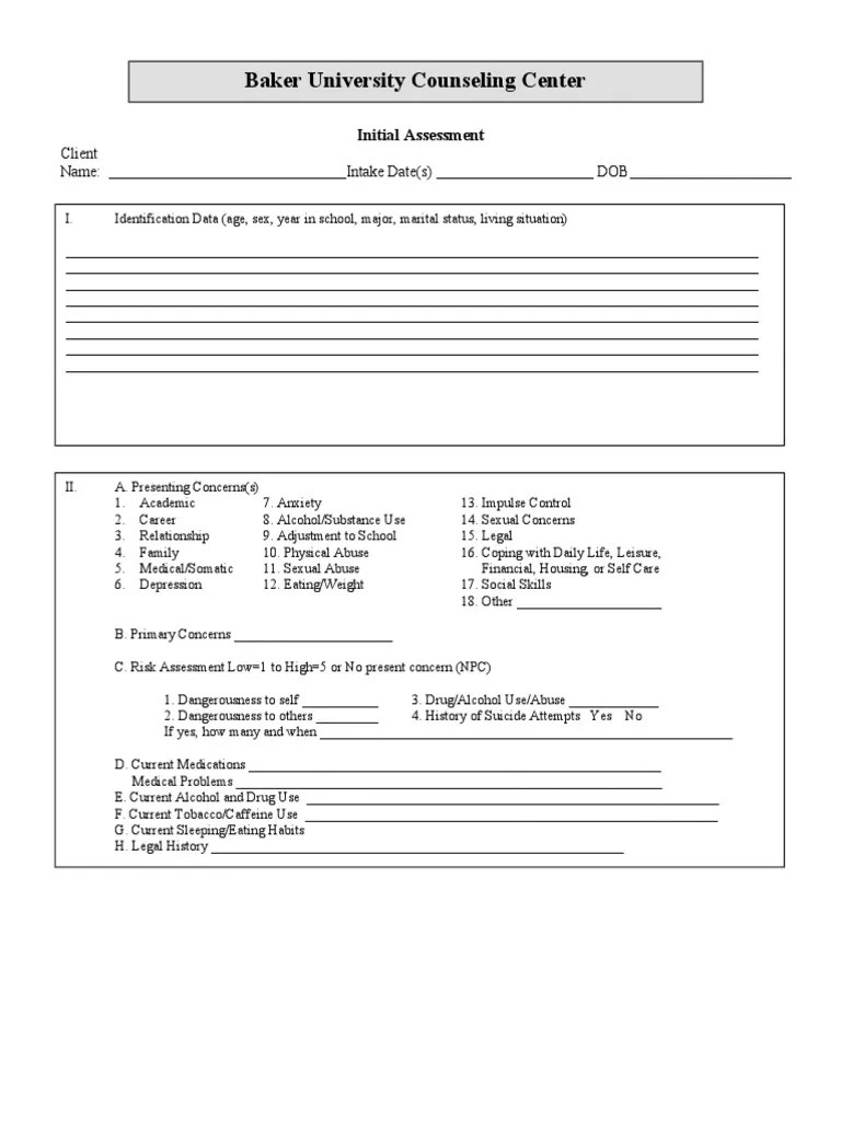 baker initial assessment Substance Abuse Applied Psychology