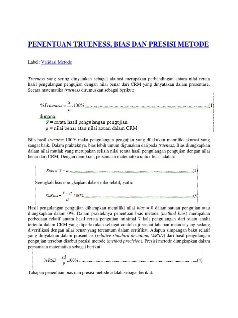 Penentuan Trueness, Bias Dan Presisi Metode | PDF