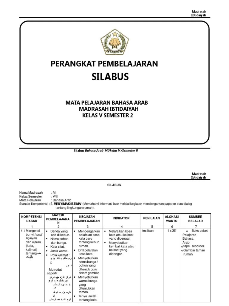 Silabus Bahasa Arab Sd Kelas 5