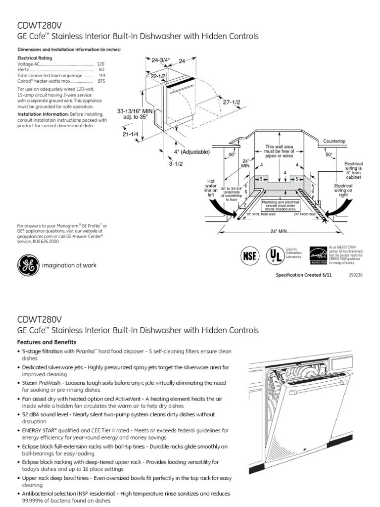 GE Cafe Dishwasher Specs PDF