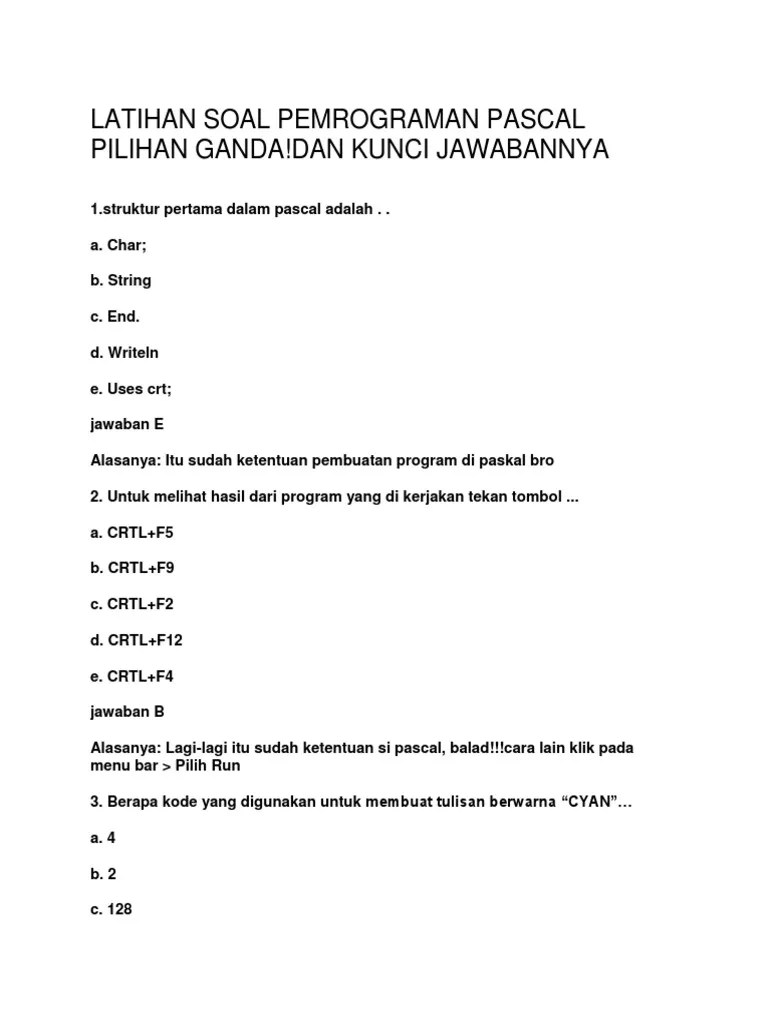 Soal Pemograman Dasar Dengan Pascal Kelas X – Beinyu.com