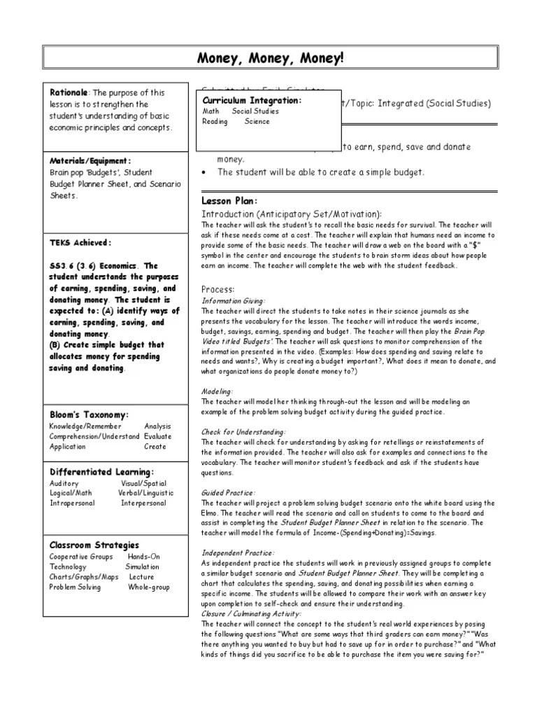 Lesson Plan Example Third Grade | PDF | Reading Comprehension | Cognitive Science