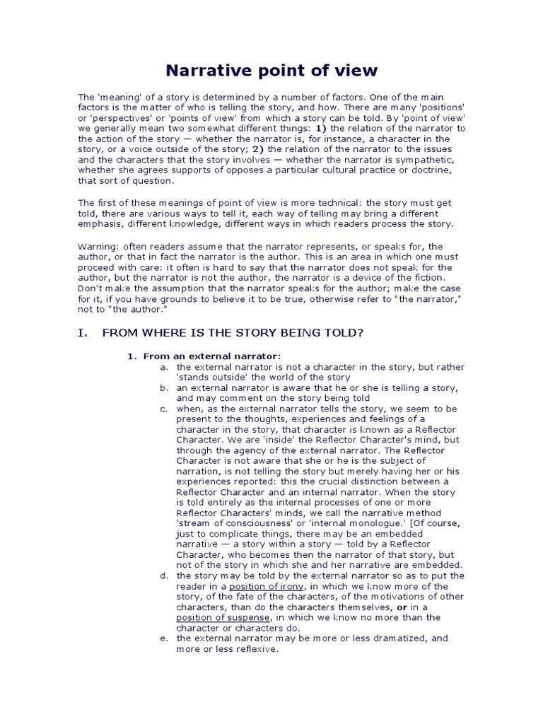 Narrative Point of View Narration Narrative