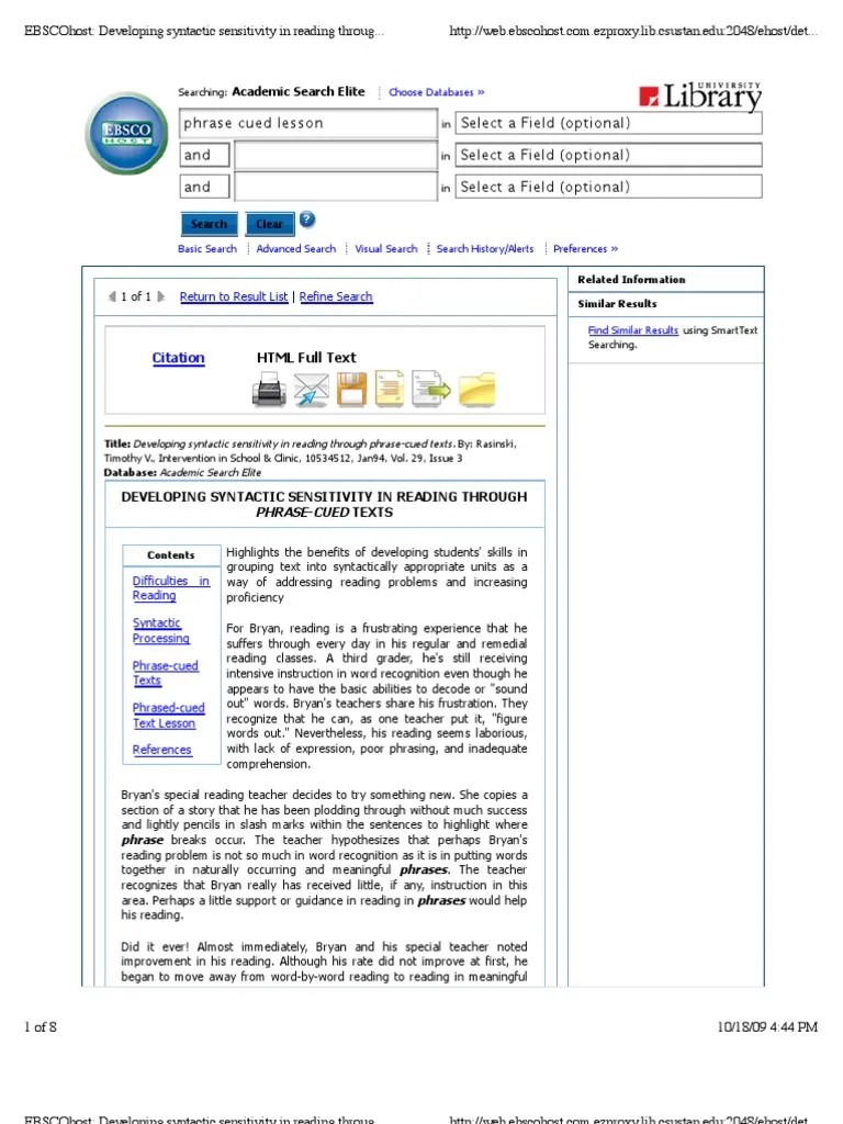 Syntax 1 Reading Comprehension Reading (Process)