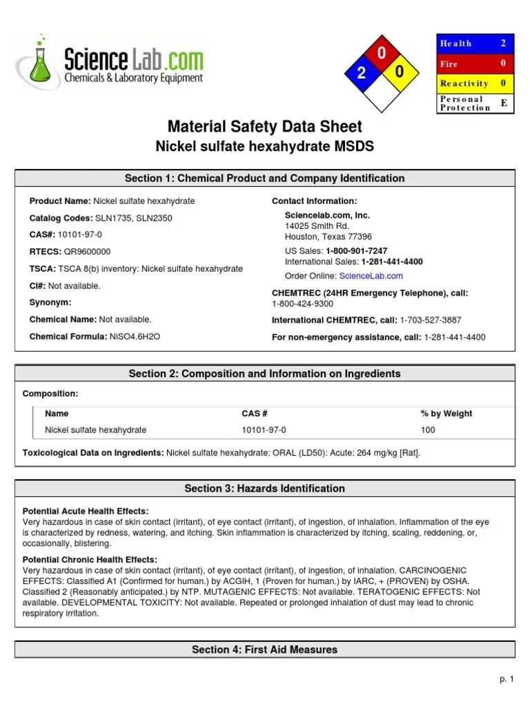 Msds PDF Toxicity Safety