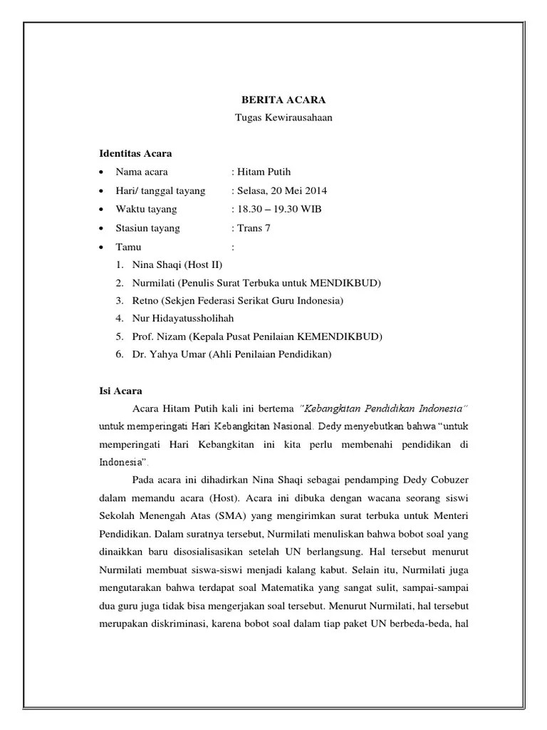 Berita Acara Kewirausahaan V | PDF