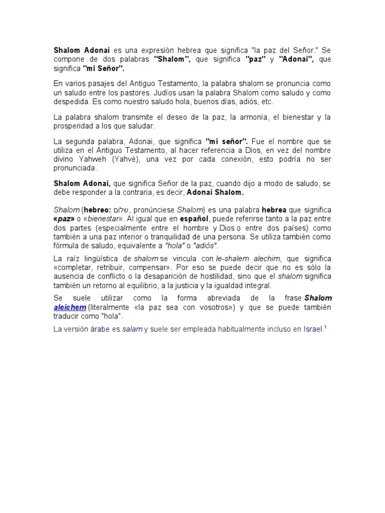 Shalom Adonai Es Una Expresión Hebrea Que Significa