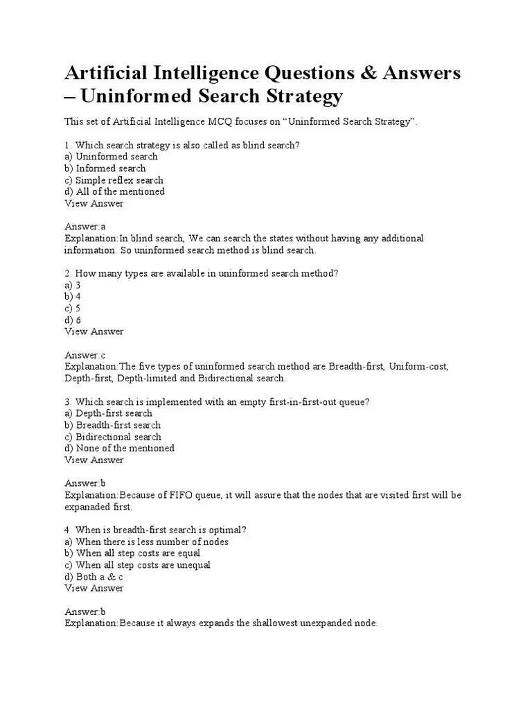Artificial Intelligence Questions&Ans Uninformed Search Areas Of