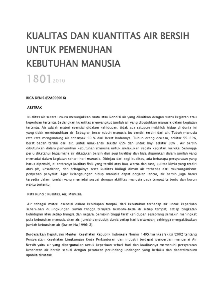 Kualitas Dan Kuantitas Air Bersih Untuk Pemenuhan Kebutuhan | PDF