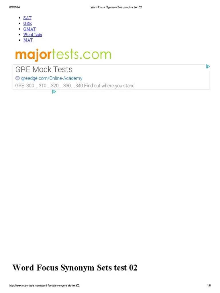 Word Focus Synonym Sets Practice Test 02 Evaluation Methods