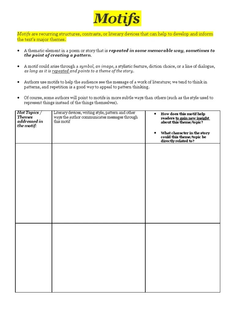 Motifs Are Recurring Structures, Contrasts, Or Literary Devices That Can