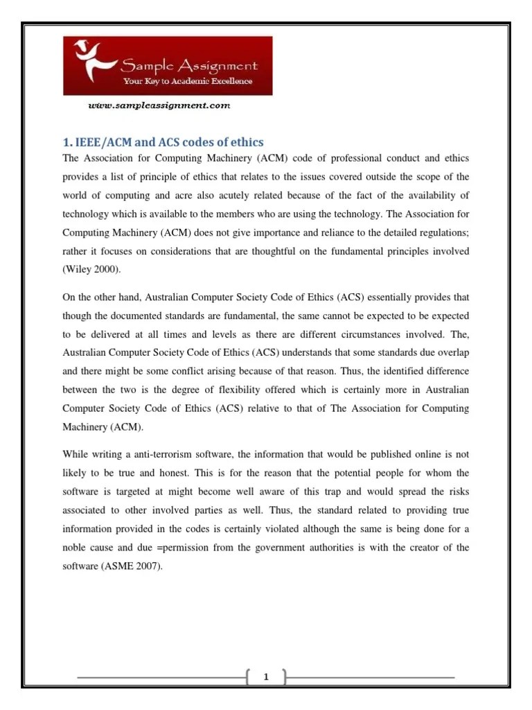 IEEE/ACM and ACS codes of ethics Agile Software Development