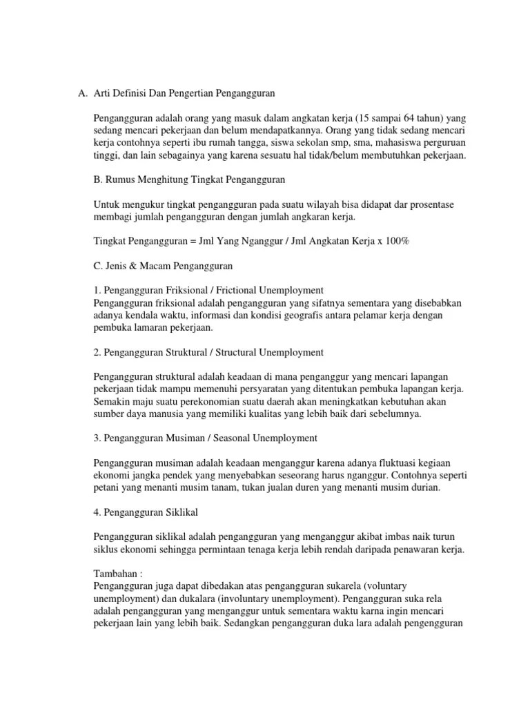 Arti Definisi Dan Pengertian Pengangguran | PDF