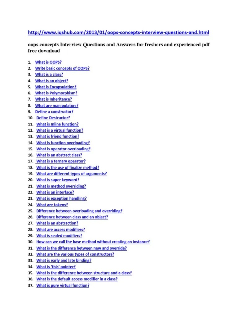 Oops Concepts Interview Questions and Answers PDF Method