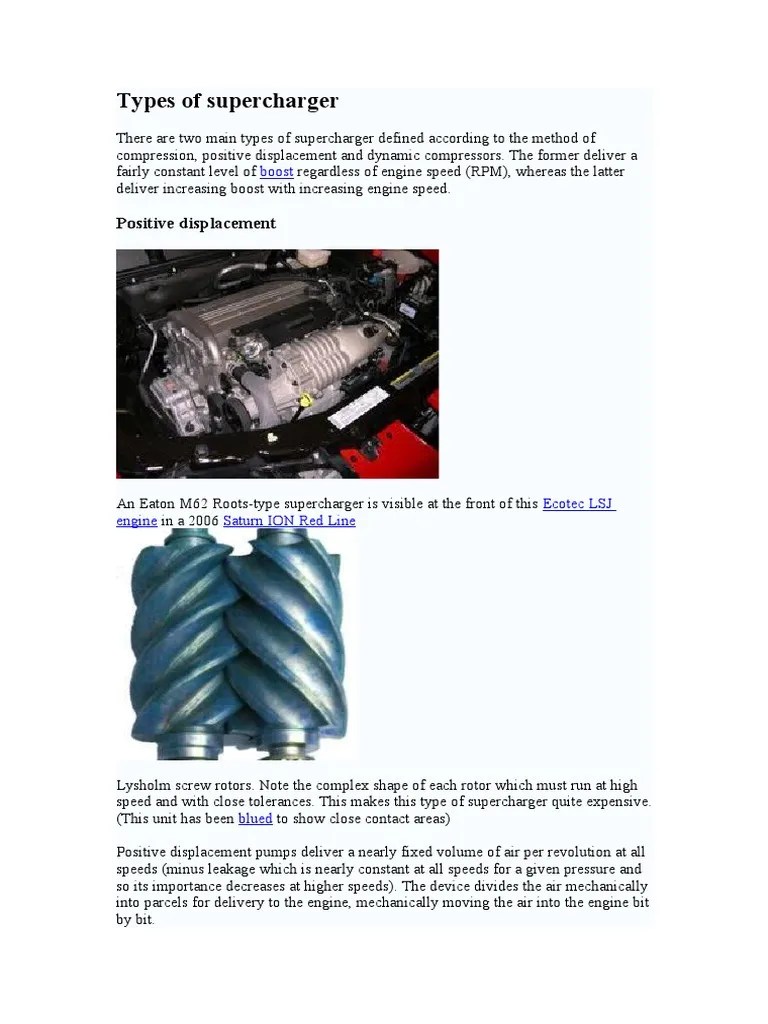 Types of Supercharger Positive Displacement PDF Turbocharger Gas