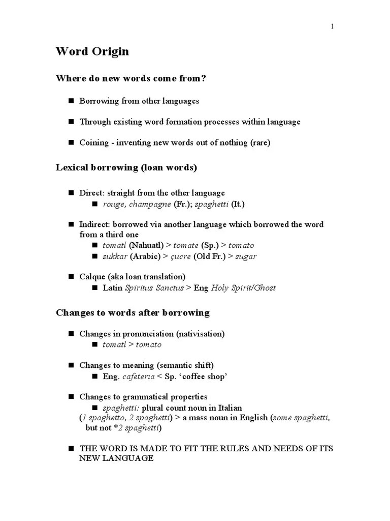 Word Origin (Word Version) PDF Word Lexical Semantics