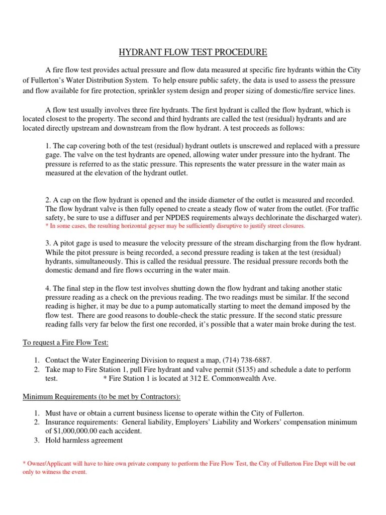 Hydrant Flow Test Procedure and Form Fluid Dynamics Fire Sprinkler System