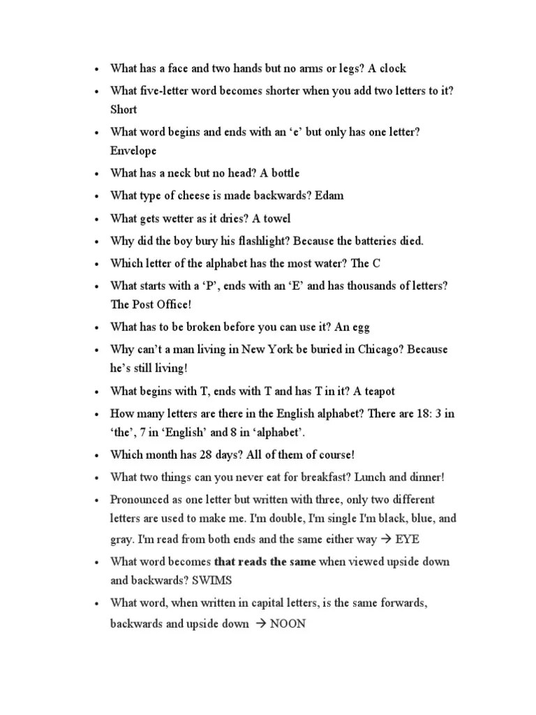 What Has A Face and Two Hands But No Arms or Legs PDF