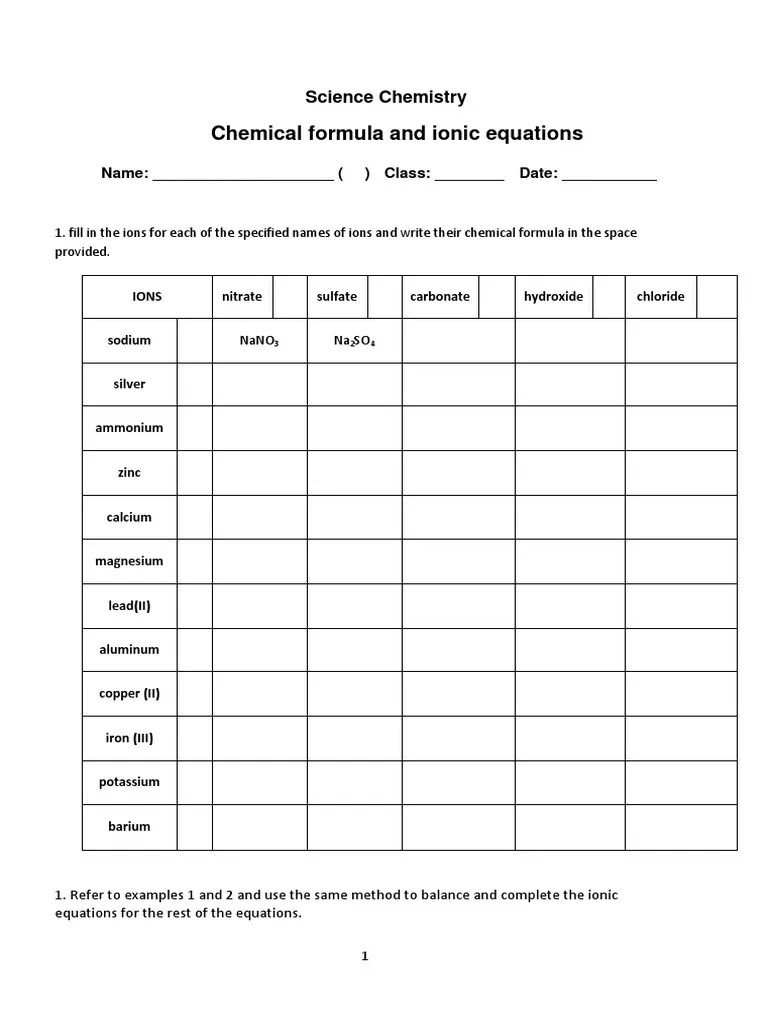 Ionic Equation Worksheet Sodium Physical Chemistry Free 30day