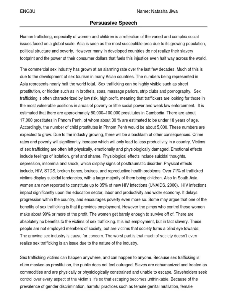 persuasive speech Sex Trafficking Human Trafficking