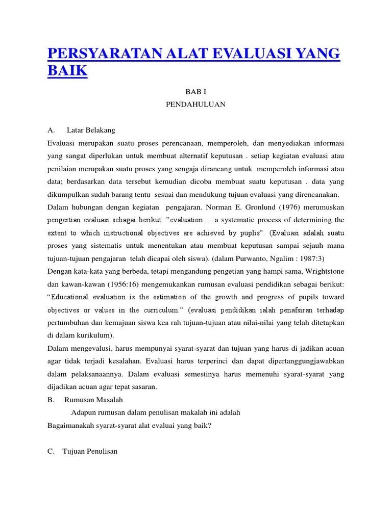 Persyaratan Alat Evaluasi Yang Baik