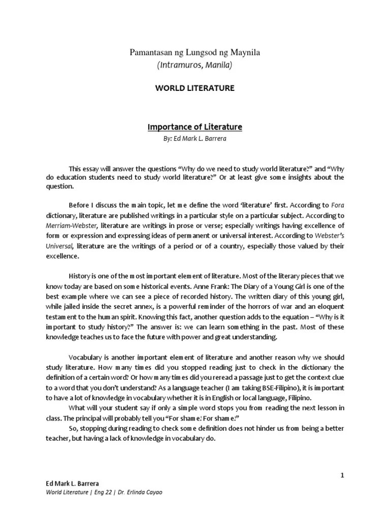 Why Do We Need To Study World Literature? Question Vocabulary