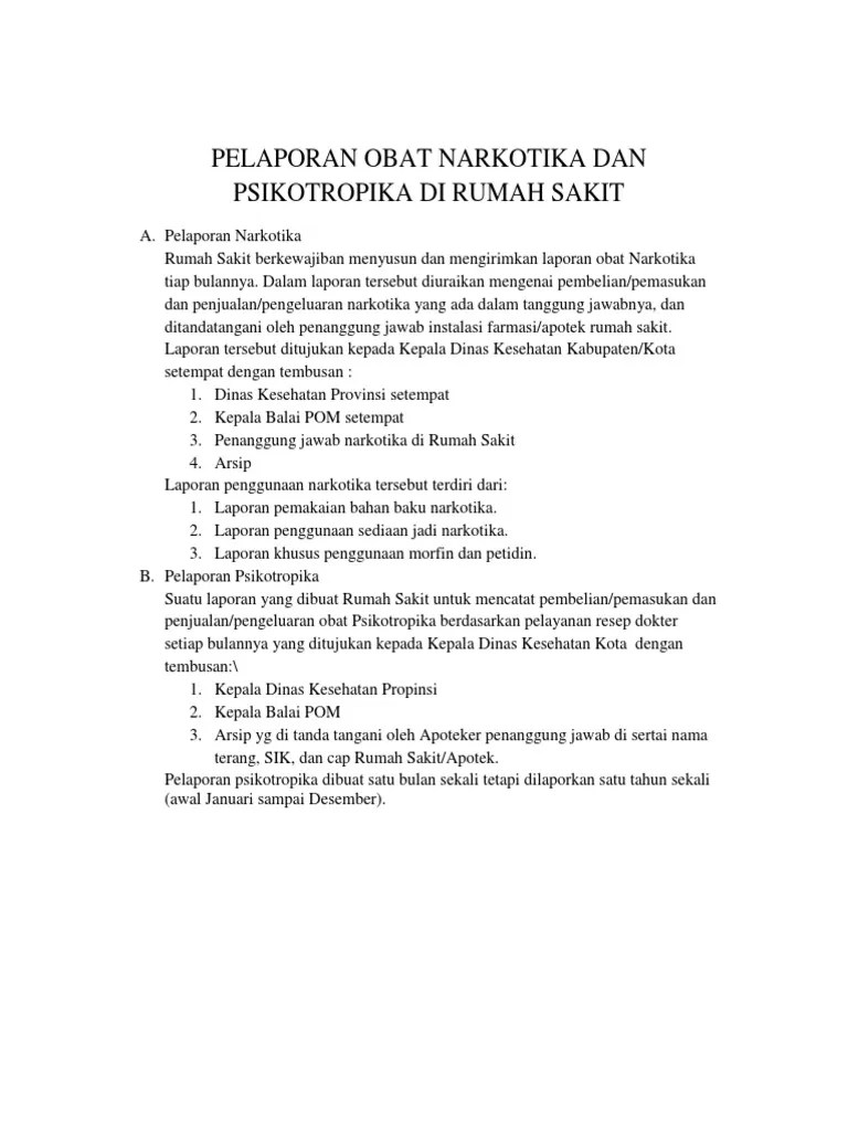 Pelaporan Obat Narkotika Dan Psikotropika Di Rumah Sakit